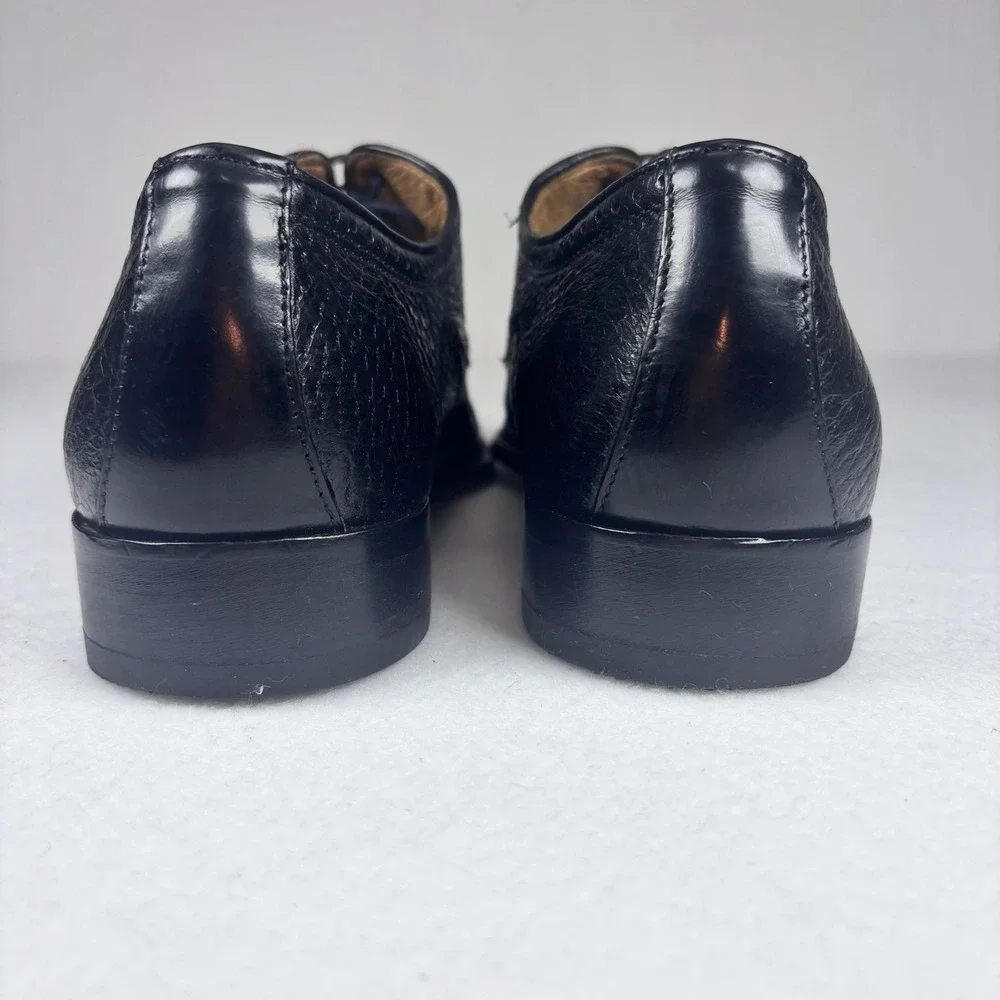 Zelli Oxford Shoes Black Pebble Leather Cap Toe Brogue ITALY Mens‎ 9.5 M